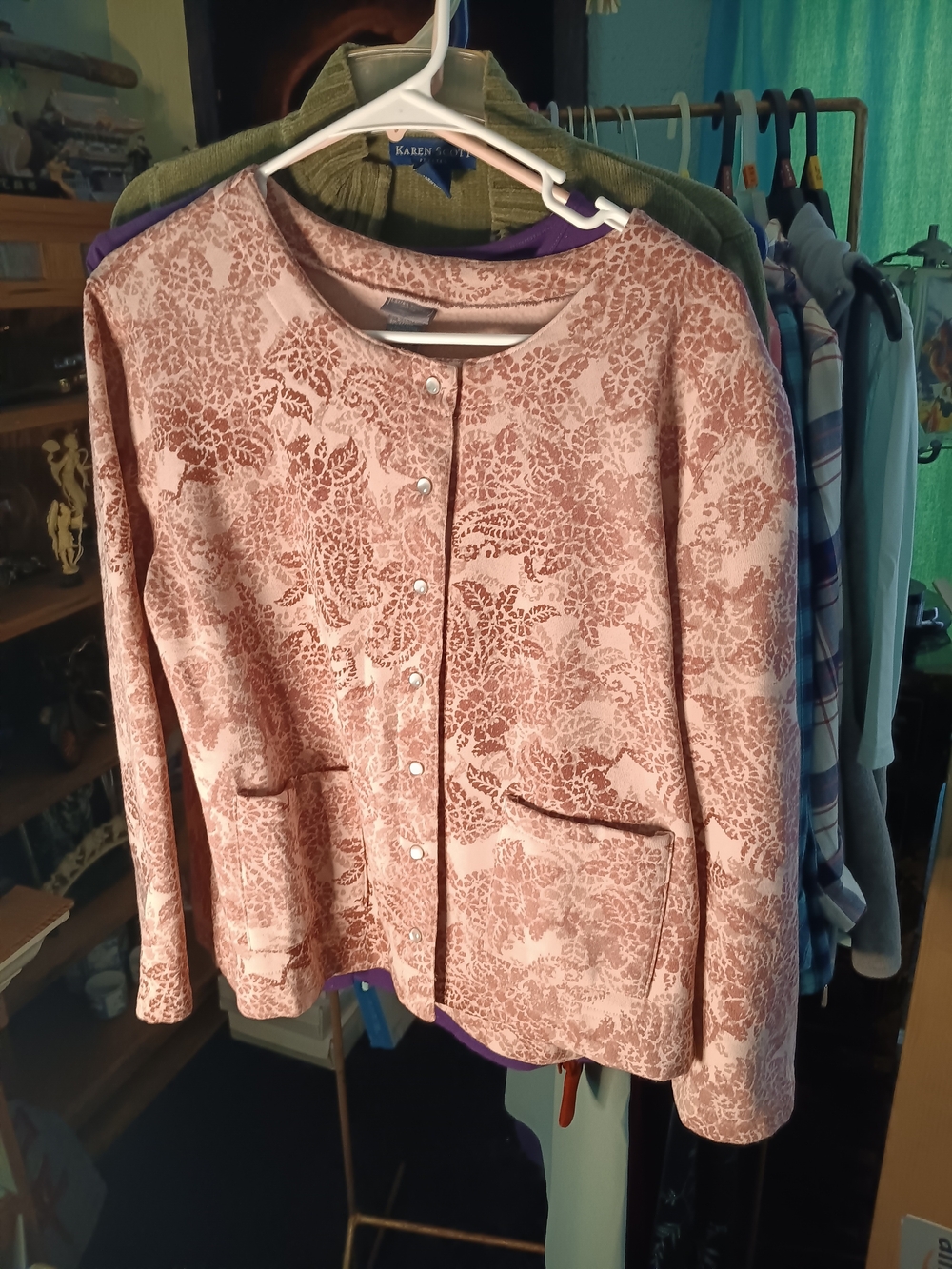 Laura Scott Pink Floral Jacquard Button-Front Cardigan Jacket